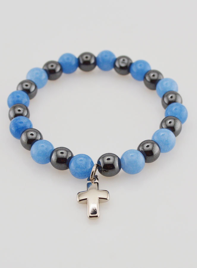 Bracelet Religieux avec Croix - Hématite & Angélite (pic 2)