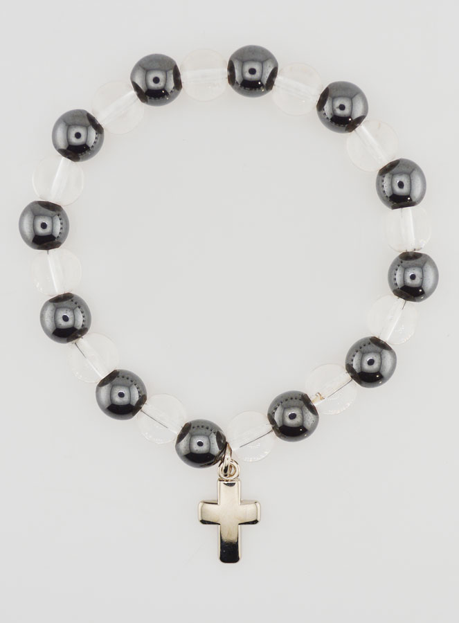 Bracelet Avec Croix - Hématite & Cristal de Roche (pic 1)