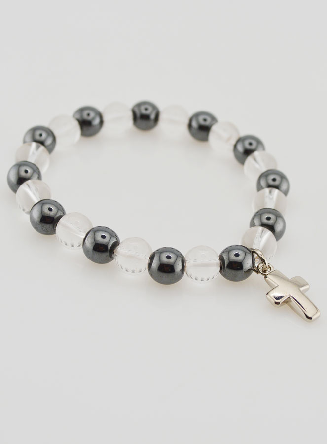 Bracelet Avec Croix - Hématite & Cristal de Roche (pic 4)