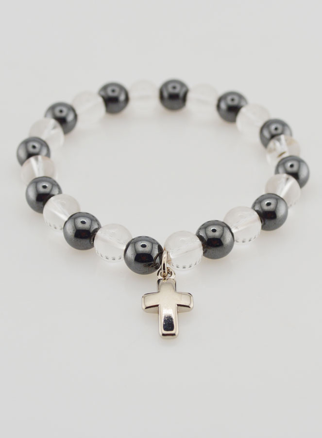 Bracelet en Pierres Naturelles Hématite & Cristal de Roche (pic 2)