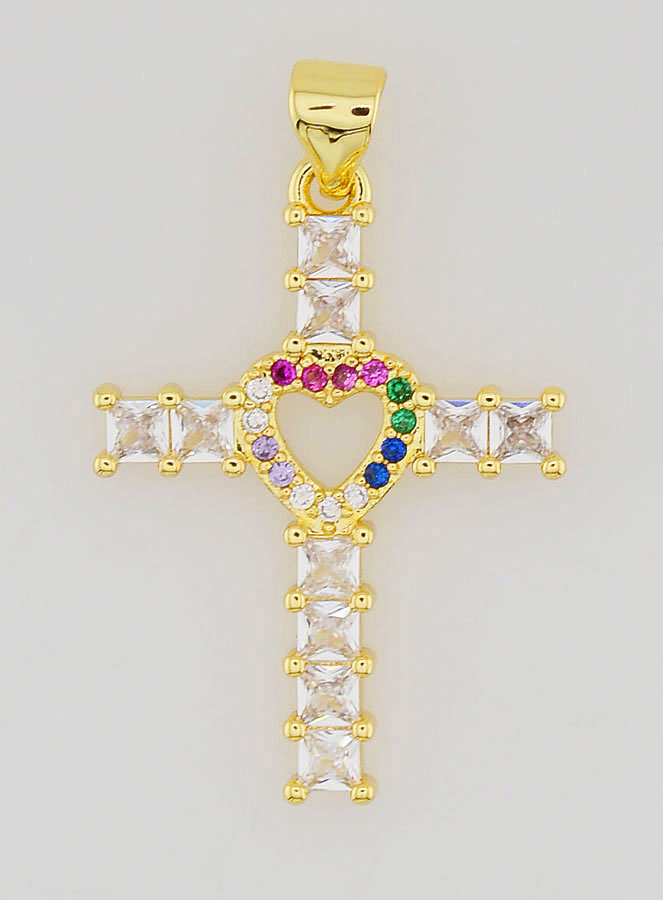 Pendentif Croix Coeur Oxydes de Zirconiums - 25mm (pic 1)