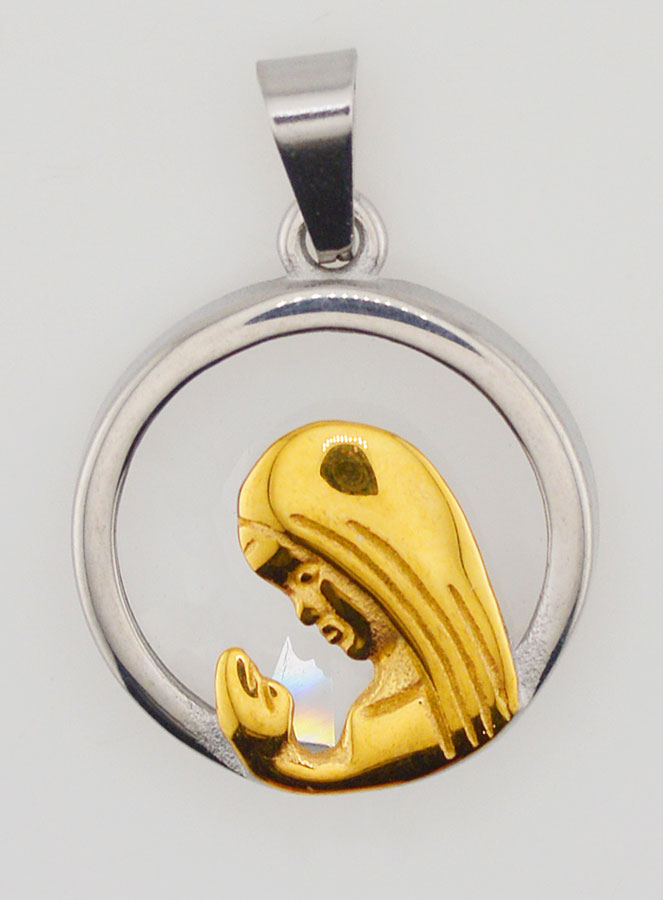 Médaille Vierge Marie en Prière 20mm - Verre & Inox (pic 1)