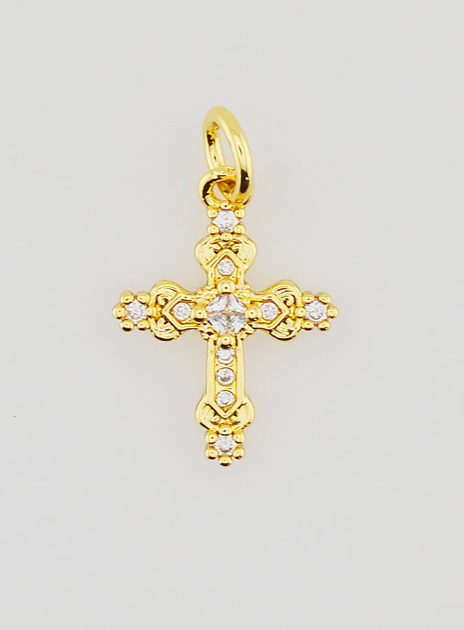 Pendentif Croix Baroque Dorée - 15mm (pic 1)