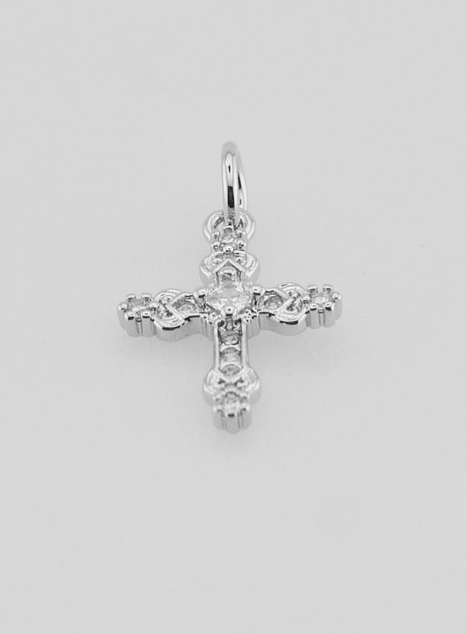 Pendentif Croix Baroque Argentée - 15mm (pic 2)