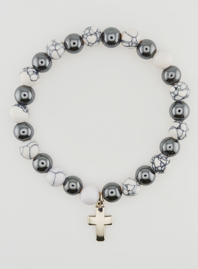 Bracelet en Pierres Naturelles Hématite & Howlite (pic 1)