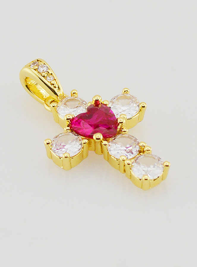 Pendentif Croix Coeur Rouge - 15mm (pic 3)