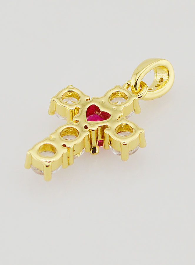 Pendentif Croix Coeur Rouge - 15mm (pic 4)