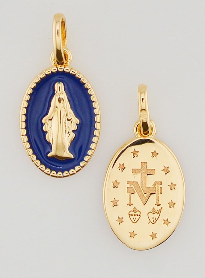 Médaille Miraculeuse Plaqué Or & Émail Bleu (pic 1)
