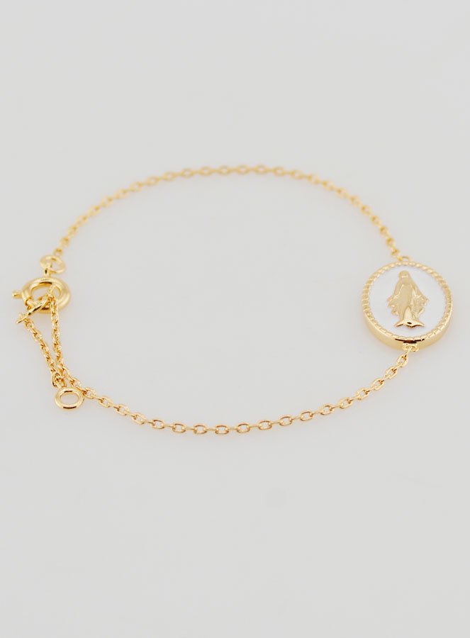 Bracelet Médaille Miraculeuse - Plaqué Or & Émail Blanc (pic 2)