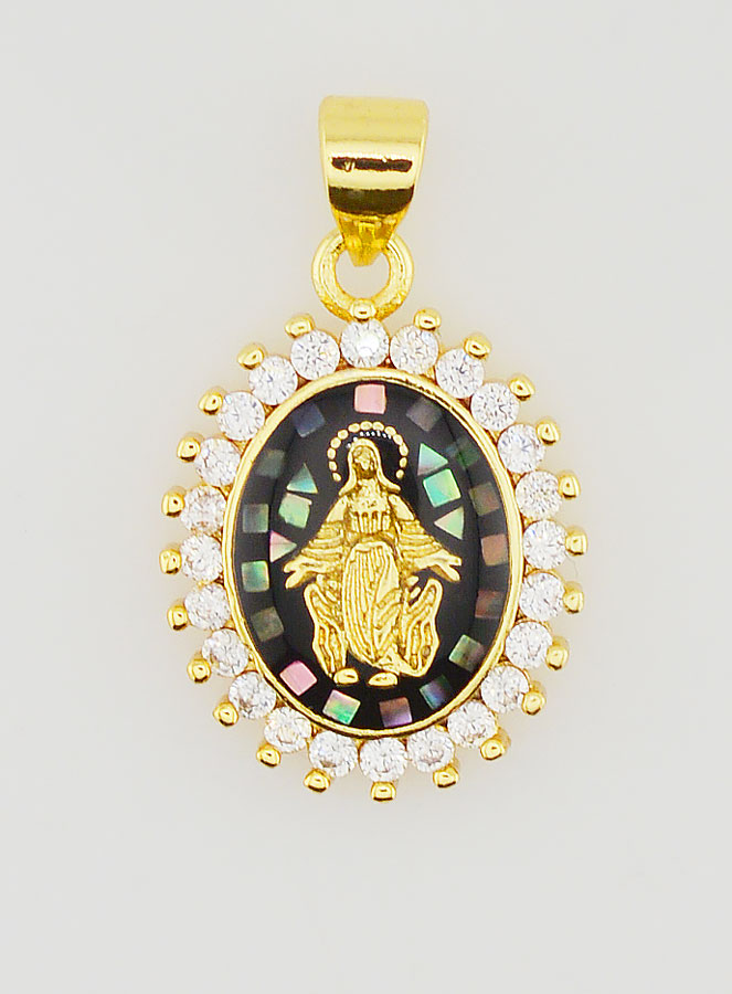 Médaille Vierge Miraculeuse Noir Irisé - 17mm (pic 1)