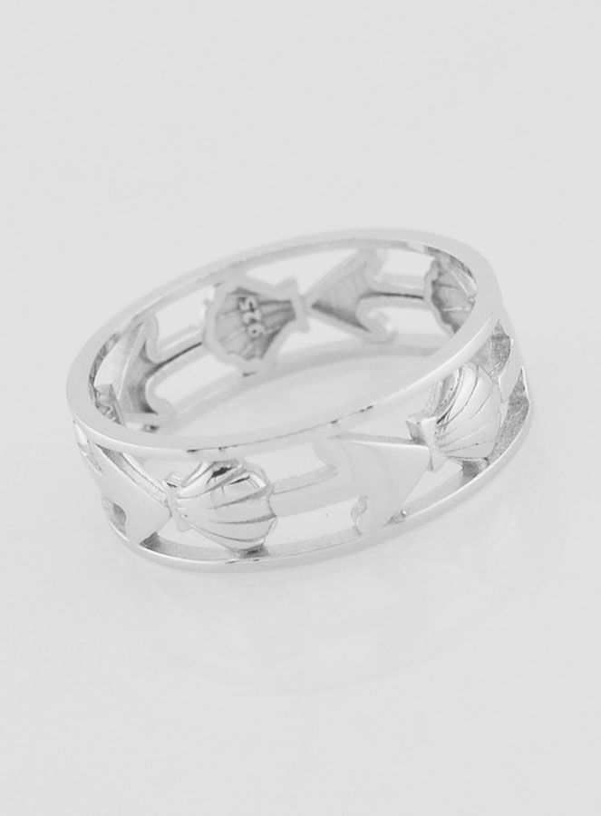 Bague Argent Ajourée Coquille & Ancre - T60 (pic 3)