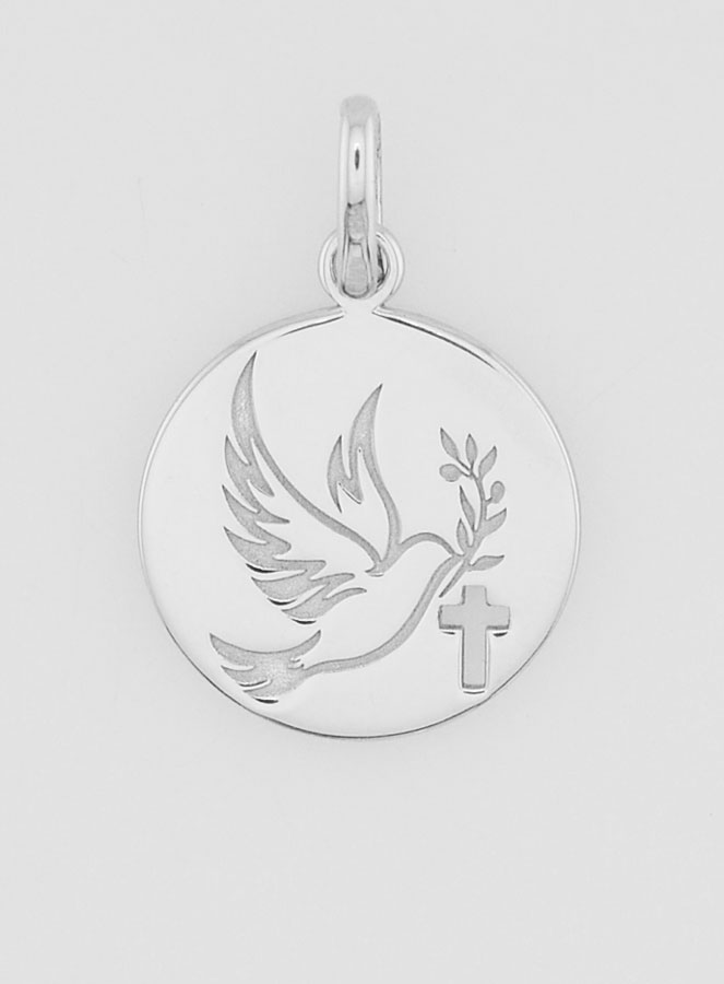 Médaille Esprit Saint & Croix en Argent - 15mm (pic 1)