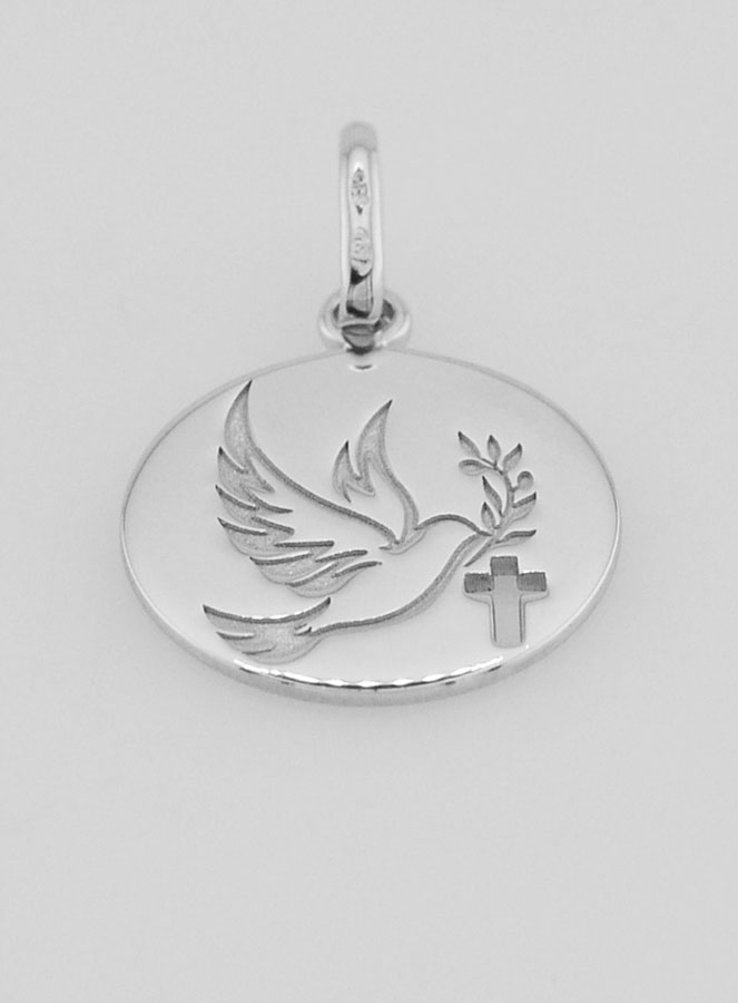 Médaille Esprit Saint & Croix en Argent - 15mm (pic 2)