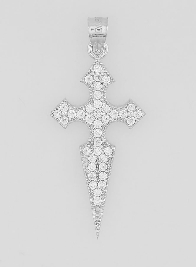 Croix de Saint Jacques Argent et Zircons - 20mm (pic 1)