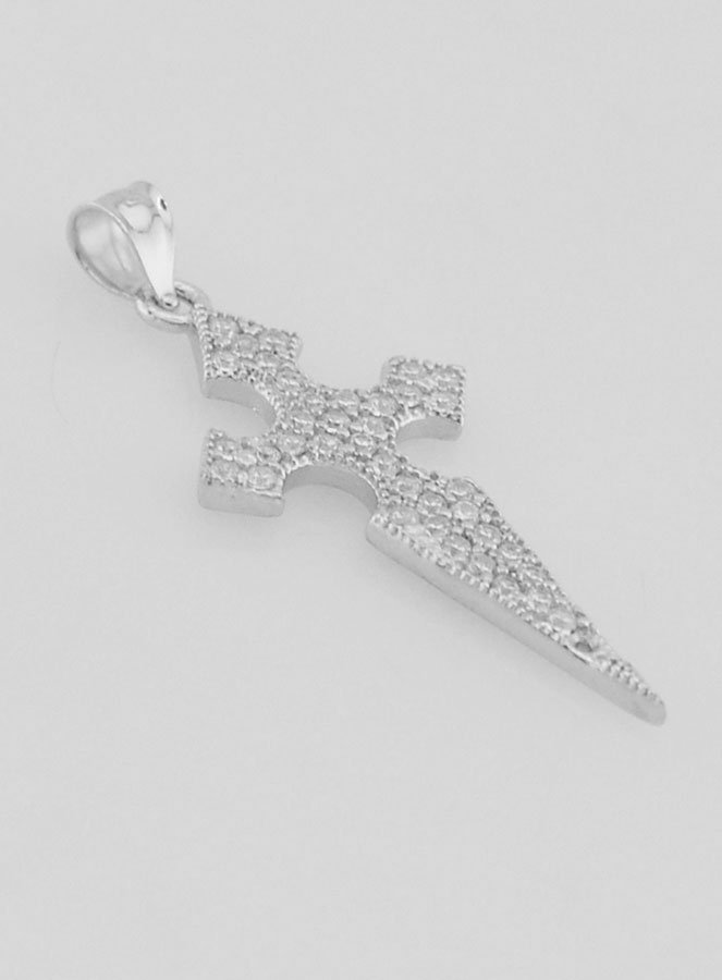 Croix de Saint Jacques Argent et Zircons - 20mm (pic 3)