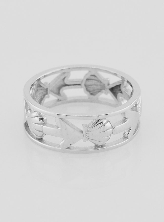 Bague Argent Ajourée Coquille & Ancre - T54 (pic 1)