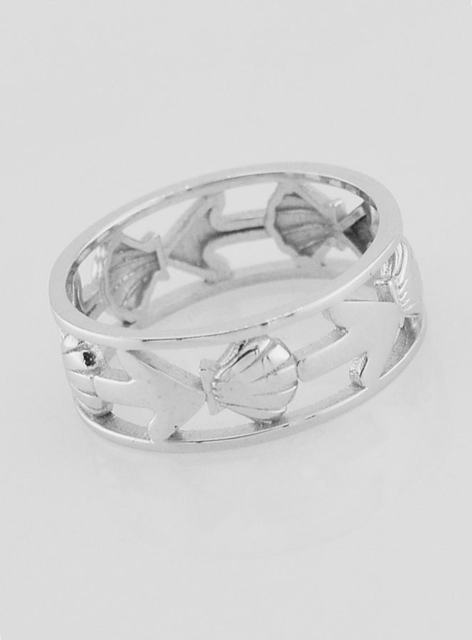 Bague Argent Ajourée Coquille & Ancre - T54 (pic 3)