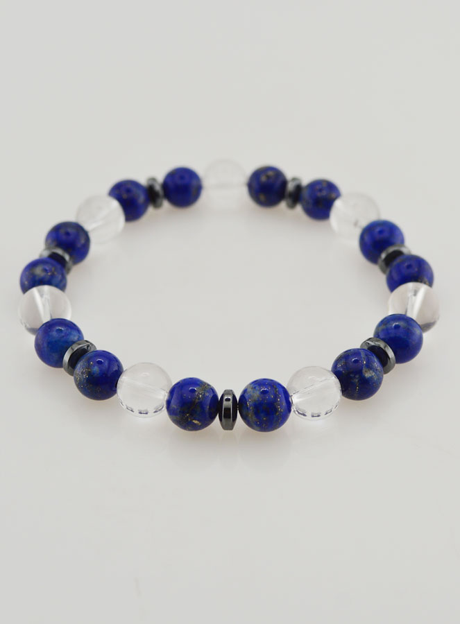Bracelet Cristal de Roche et Lapis Lazuli AA - 8mm (pic 2)