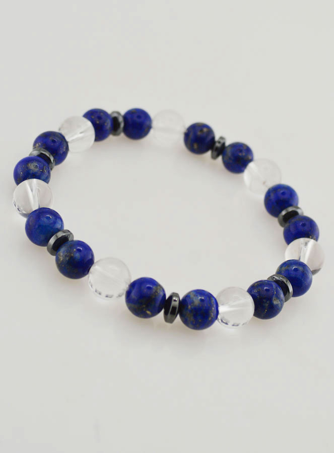 Bracelet Cristal de Roche et Lapis Lazuli AA - 8mm (pic 3)