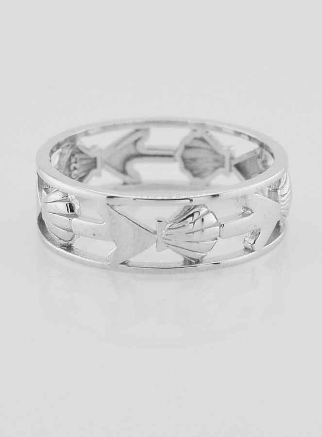 Bague Argent Ajourée Coquille & Ancre - T62 (pic 1)