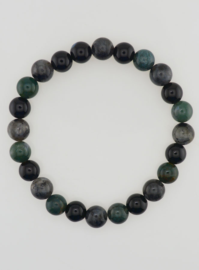 Bracelet Agate Mousse, Larvikite, Onyx Noir - 8mm (pic 1)