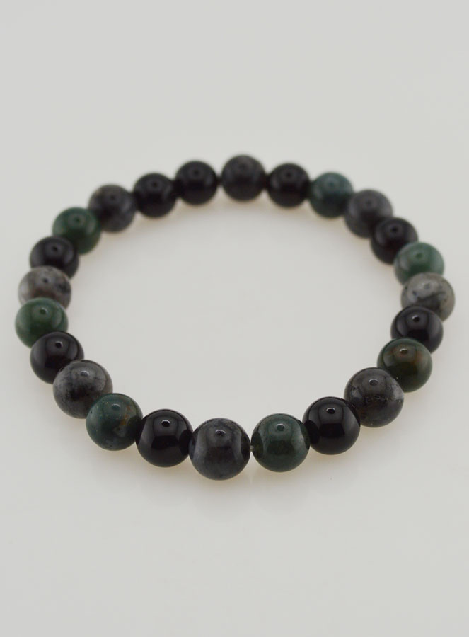 Bracelet Agate Mousse, Larvikite, Onyx Noir - 8mm (pic 2)