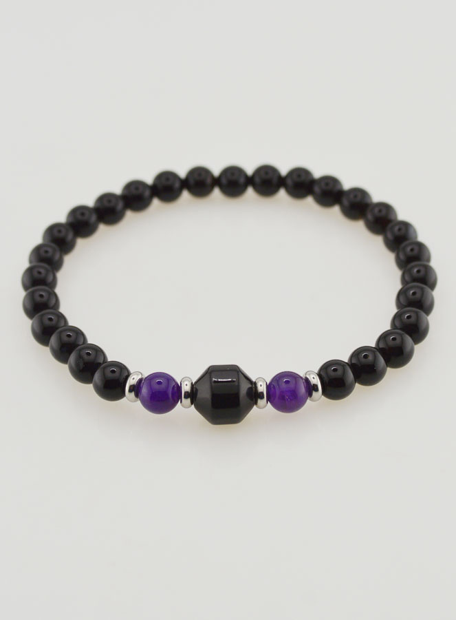 Bracelet en Améthyste et Onyx Noir - 6mm (pic 2)
