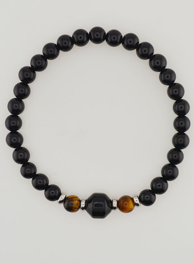 Bracelet en Oeil de Tigre et Onyx Noir - 6mm (pic 1)