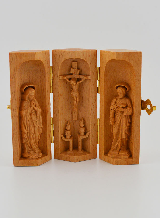 Triptyque en Bois Massif - ND Lourdes & Saint Joseph (pic 1)