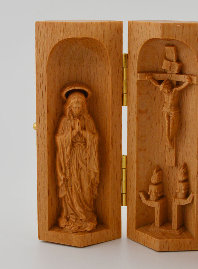 Triptyque en Bois Massif - ND Lourdes & Saint Joseph (pic 2)