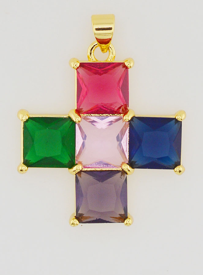 Pendentif Croix Carrée Multicolore - 25mm (pic 1)