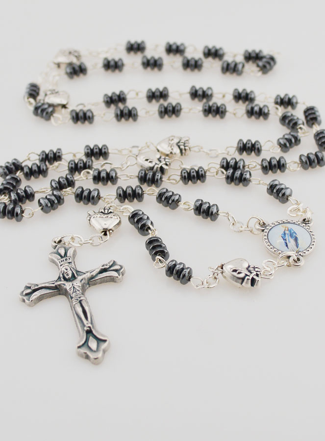 Chapelet Vierge Miraculeuse & Ex Voto - Hématite (pic 2)