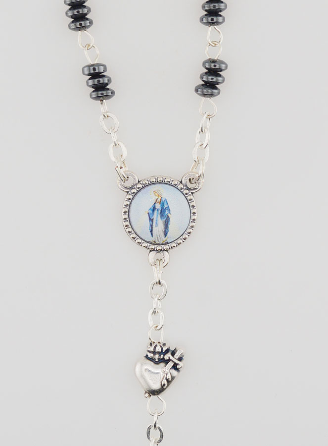 Chapelet Vierge Miraculeuse & Ex Voto - Hématite (pic 4)