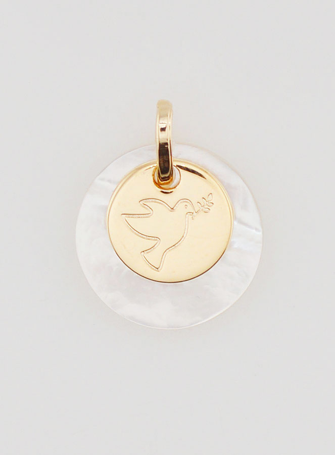 Médaille Jeton Plaqué Or & Nacre - Saint Esprit (pic 1)