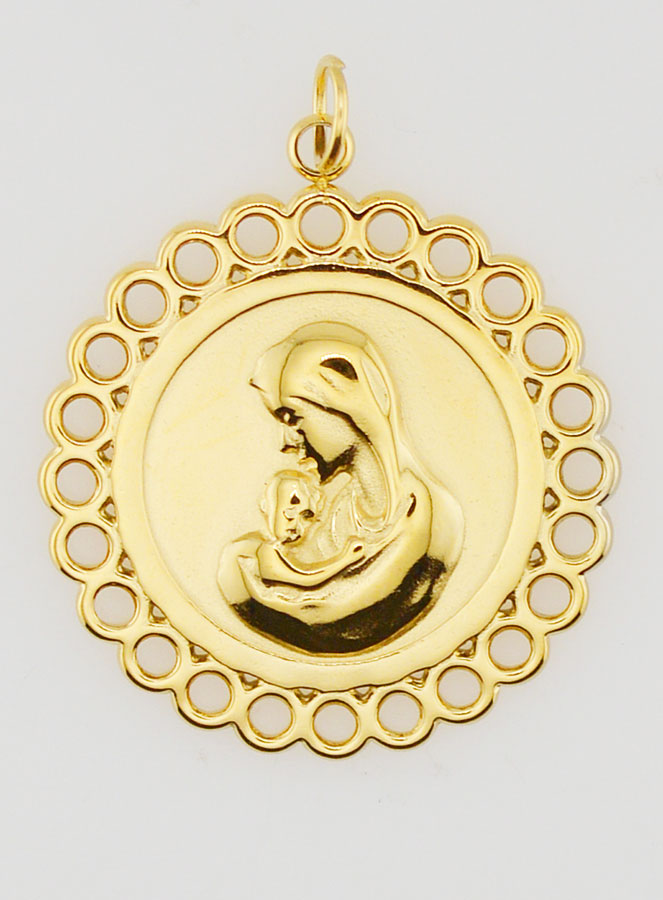 Médaille Vierge à l'Enfant Inox Doré - 25mm (pic 1)