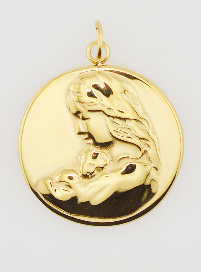 Médaille Vierge à l'Enfant Inox Doré - 20mm (pic 1)