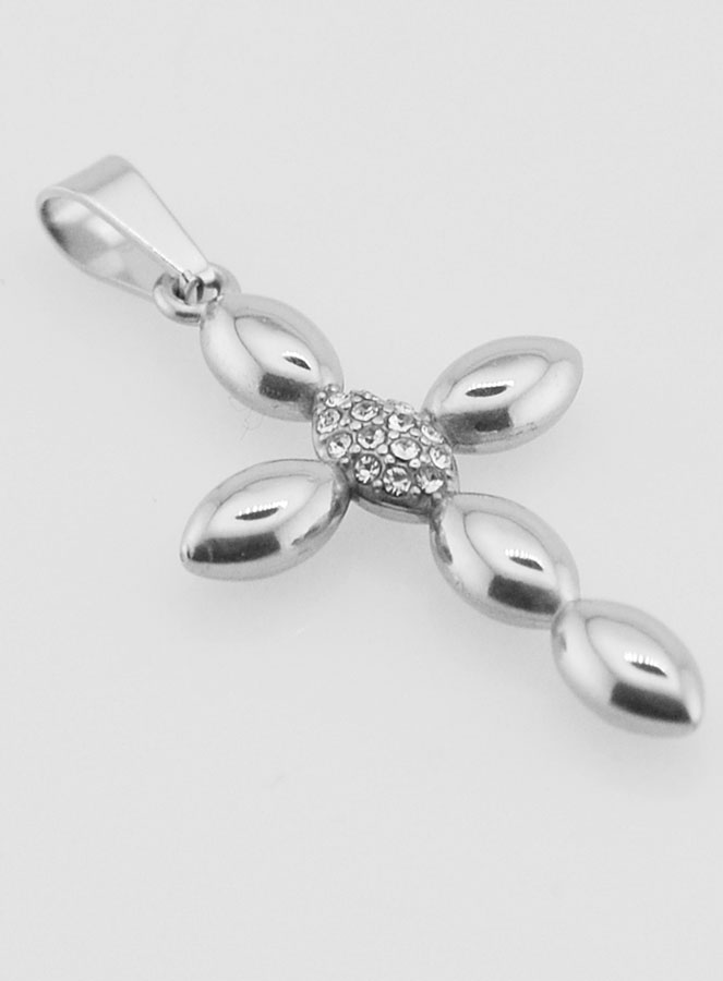 Pendentif Croix Inox & Zircons - 25mm (pic 3)