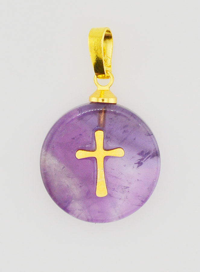Médaille Translucide Avec Croix - Violet (pic 1)