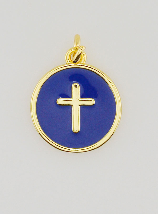 Médaille Croix - Émail Bleu Marine (pic 1)