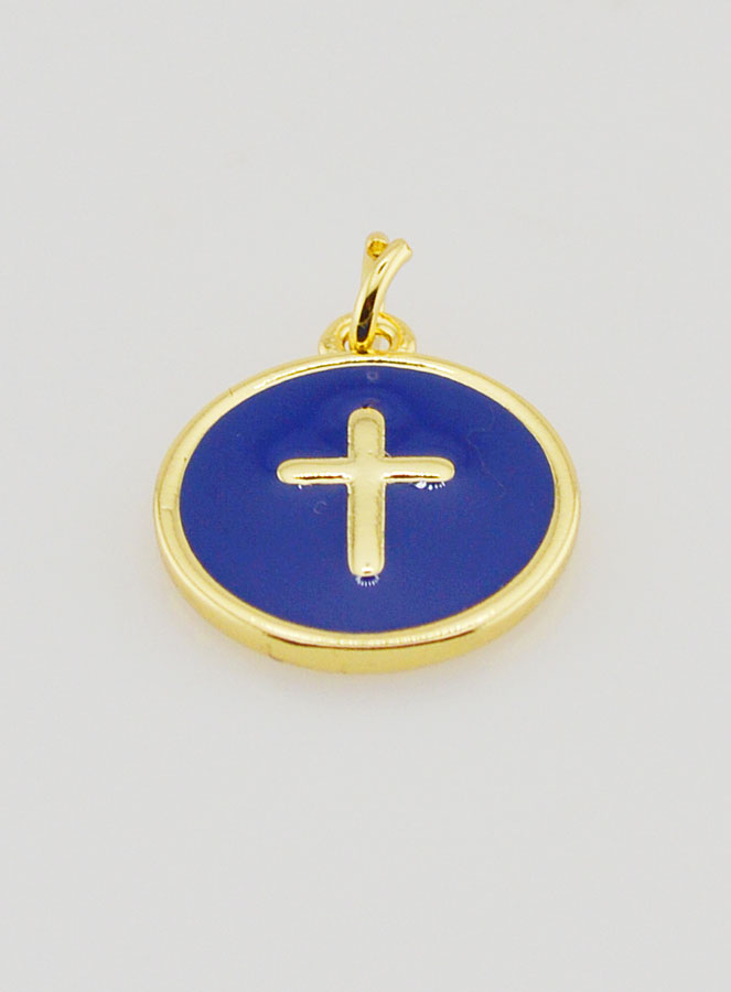 Médaille Croix - Émail Bleu Marine (pic 2)