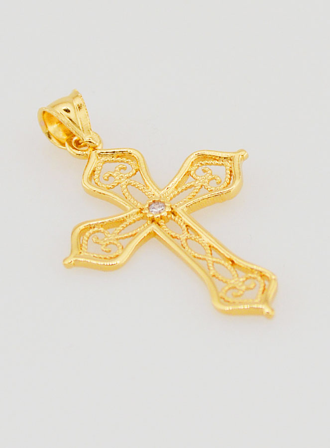 Pendentif Croix Ajourée Arabesques Plaqué Or - 20mm (pic 3)