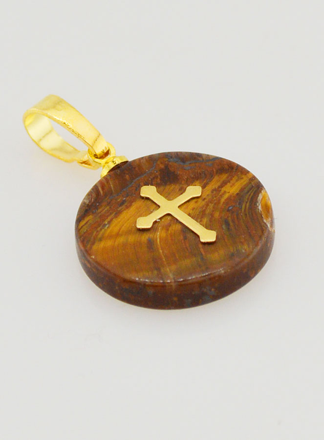 Médaille Translucide Avec Croix - Marron (pic 3)