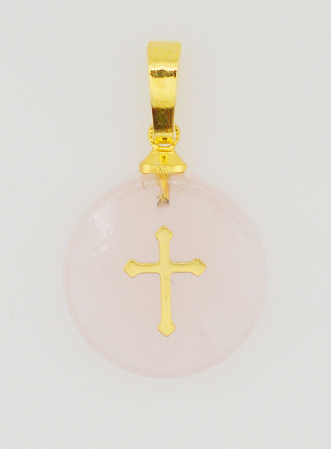 Médaille Translucide Avec Croix - Rose (pic 1)