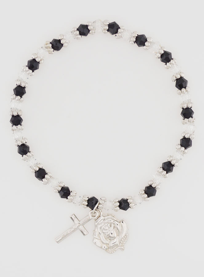 Bracelet Religieux Perles Noires & Transparentes (pic 1)