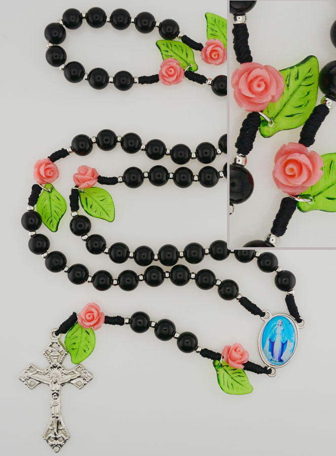 Chapelet de la Vierge Miraculeuse en Verre Noir (pic 1)