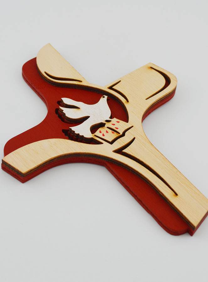 Croix du Saint Esprit Bois Bicolore - 16cm (pic 3)