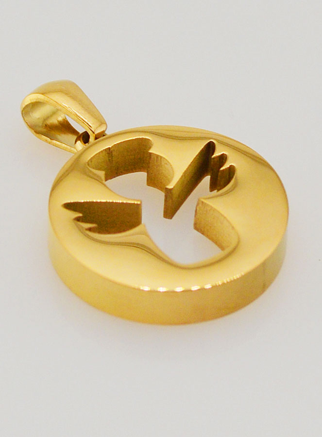 Médaille Ange Gardien Ajourée en Inox Doré - 18mm (pic 3)
