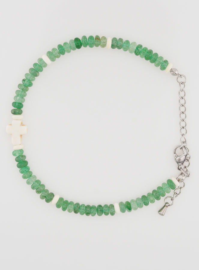Bracelet Croix et Pierres en Verre Vert (pic 1)