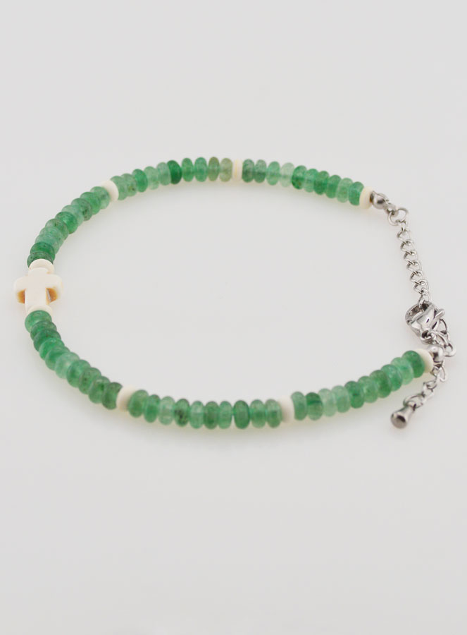 Bracelet Croix et Pierres en Verre Vert (pic 2)