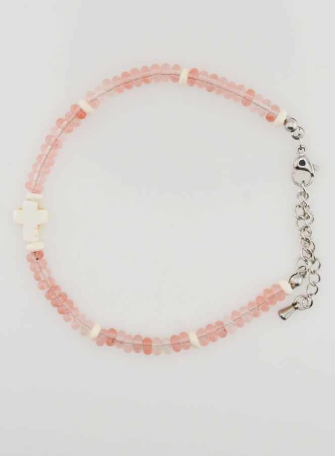 Bracelet Croix et Pierres en Verre Rose (pic 1)